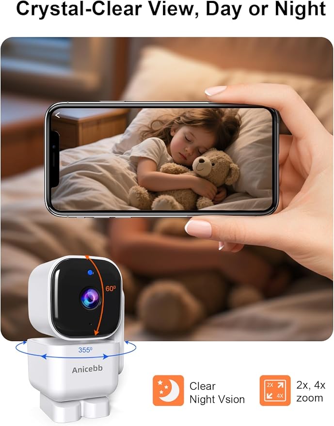 Smart Baby Monitor with App and 5" Display, Dual Mode (WiFi & No WiFi FHSS), 1080P HD Video, 360° Pan-Tilt-Zoom with Motion Tracking, 36H Battery, Cry & Temp Alerts, White Noise, Night Vision