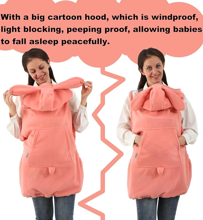 Baby Carrier Cover Stroller Cover,Newborn Hooded Stretchy Cloak,Soft Kangaroo Hoodie for Mom Baby,Suit for All Seasons (Pink)