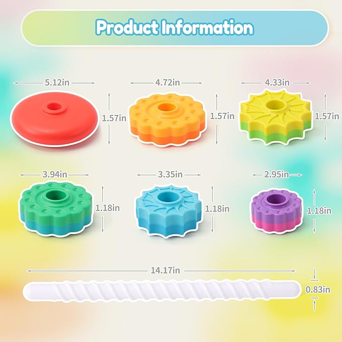 Baby Spinning Stacking Toys, 1-3 Rainbow Ring Stacker Montessori Toys for Babies, Sensory Toys for Toddlers, Christmas and Birthday Gifts Suitable for Boys and Girls (14 inches)
