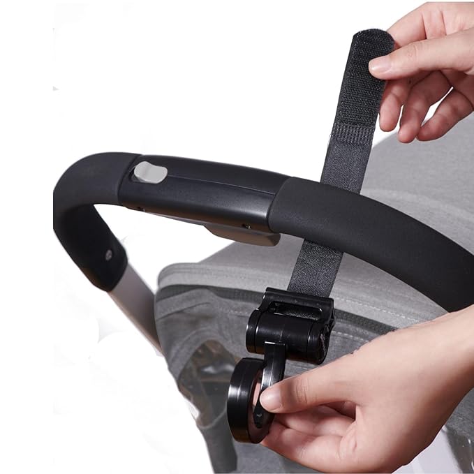 SUNVENO Stroller Hooks 2 Pack, 360° Rotating Universal Stroller Clips with Adjustable Straps, Heavy Duty Bag Holders for Diaper Bags, Purses, Groceries and Travel Use