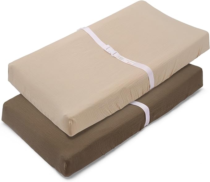 Muslin Changing Pad Cover for Baby Girls Boys-2 Pack 17"x 33" Cotton Soft Breathable Diaper Changing Pad Cover-Cozy Changing Pad Sheets-Neutral Taupe Brown & Light Beige
