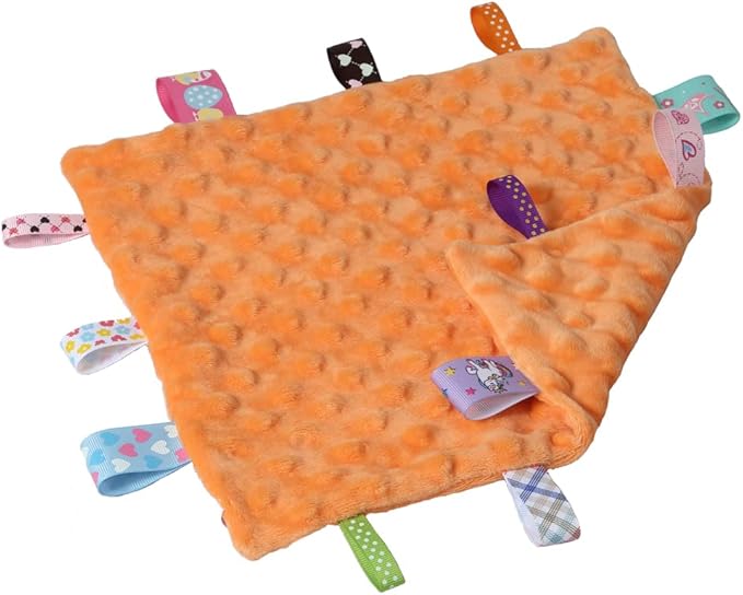 CREVENT Tag Security Blankets for Babies, Soft Small Loveys for Boys, Baby Comforter Sensory Blanket, Great Gifts for Birthday Baby Shower (10"X10" Zoo + Oragne)