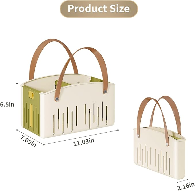 Portable Shower Caddy,Foldable Shower Caddy with Handle and Adjustable Divider,Plastic Shower Storage Basket,Quick Dry Bathroom Shower Organizer Bin for College,Dorm Room,Travel Essentials (Green)