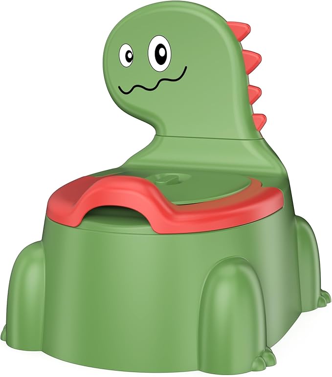 Potty Training Toilet Seat - Dinosaur Design, Portable Travel Potty with Lid, Urinal, Splash Guard, Non-Slip Pad (Green)