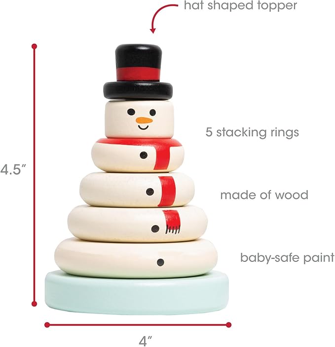 Pearhead Christmas Snowman Stacking Toy Set, Holiday Toys for Toddlers, Baby Nursery Holiday Décor, Wooden Sorting and Stacking Tower Educational Toy, for Kids