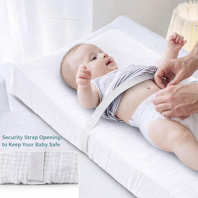 2 Pack White Muslin Changing Pad Cover for Baby Girl & Boys- Neutral Breathable Soft Diaper Changing Pad Sheets Fitted Portable Travel Changing Pad 17"x 33"- Nursery Décor
