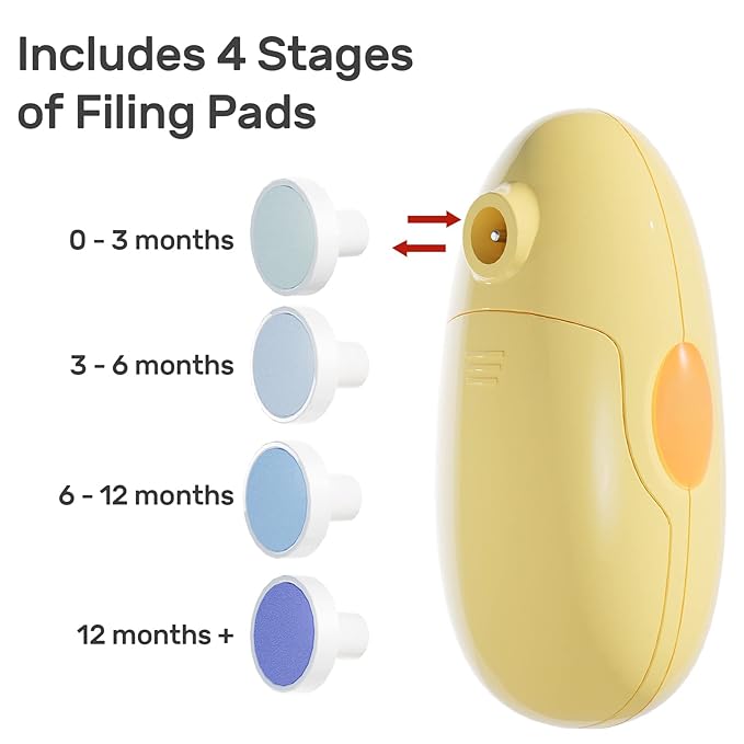 Baby Nail Trimmer Electric, Safe Nail Clippers Set for Newborn, Infant & Toddler, 8 Grinding Heads, Baby Nail File & Polish, Gentle & Quiet, Grooming Kit for Kids, Yellow