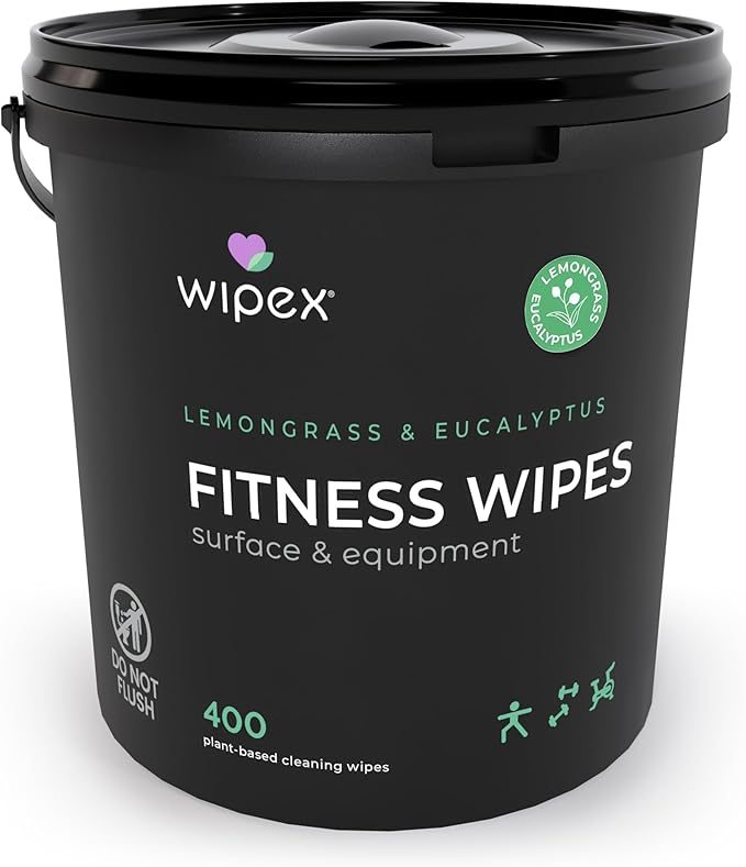Wipex Yoga Mat Cleaner Wipes, EWG Verified, 400 Ct Plant-Based Lemongrass, Eucalyptus & Vinegar Wipes for Gym & Fitness Equipment & All Purpose Gym Cleaning - Safe for Peloton Bikes & Treadmills