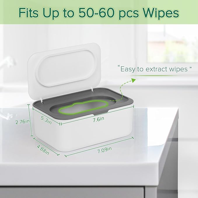 2 Pack Baby Wipes Dispenser, Wipes Case Baby Wipe Holder Keeps Wipes Fresh, Non-Slip, Easy Open & Close (2 Pack Gray)