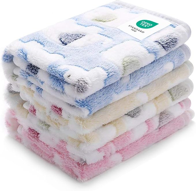 1 Pack 3 Blankets Super Soft Fluffy Premium Cute Elephant Pattern Pet Blanket Flannel Throw for Dog Puppy Cat Blue/Pink/Yellow Large(41x31 inch)