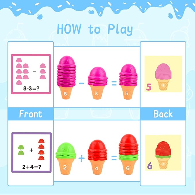 Ice Cream Counting and Color Sorting Stacking Toys for Kids Boys Girls Age 3-5,Montessori Preschool Kindergarten Learning Activities Fine Motor Skill Toys, Number Math Games Learning Toy Gifts