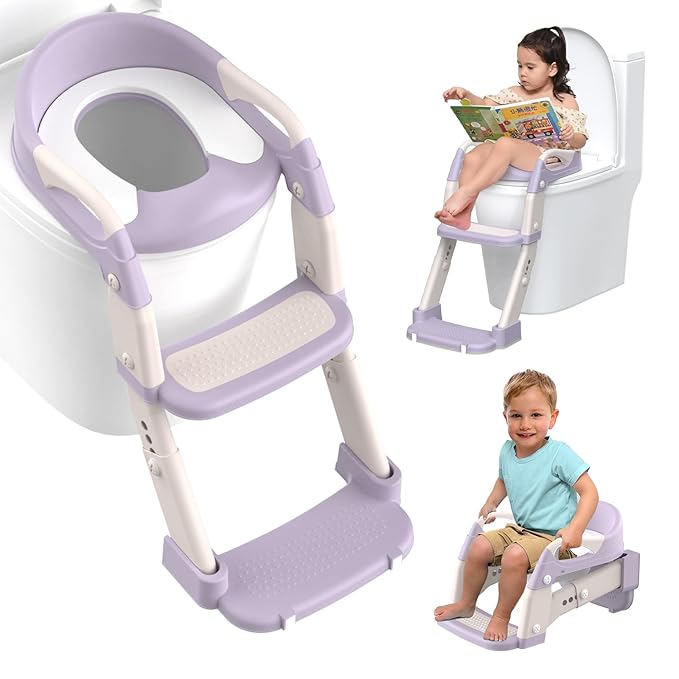 Potty Training Seat, Toddler Potty Training Toilet with Step Stool Ladder for Kids Boys Girls, 3 in 1 Foldable Toilet Seat Potty Chair with Urinals, Splash Guard, Handles, Anti-Slip Pad,Green