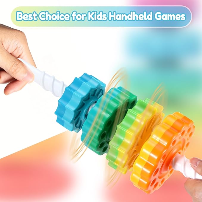 Baby Spinning Stacking Toys, 1-3 Rainbow Ring Stacker Montessori Toys for Babies, Sensory Toys for Toddlers, Christmas and Birthday Gifts Suitable for Boys and Girls (16 inches)