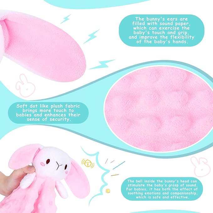 Loveys for Babies,Soft Baby Security Blanket for Newborn Infant Toddler Snuggle Toy Stuffed Animal,Lovey Bunny Security Blankets,Rabbit Lover Baby Girl Birthday Gifts(Pink Bunny,12in)