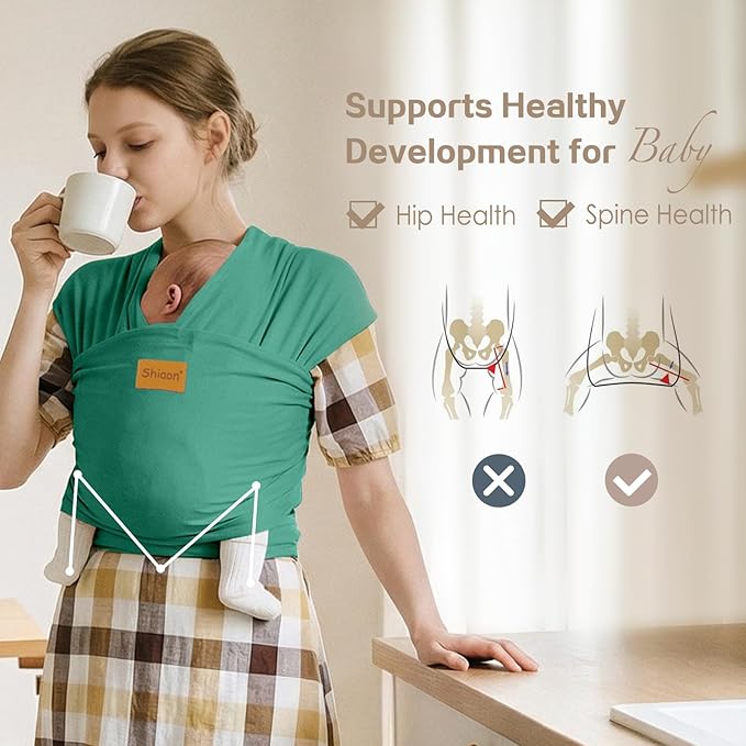 Baby Wrap Carrier, Baby Carrier Wrap Newborn(7-35lbs), Cotton Baby Sling Carriers Wearing Wrap Hands Free, Cozy Newborn Wrap One Size Fits All, Green