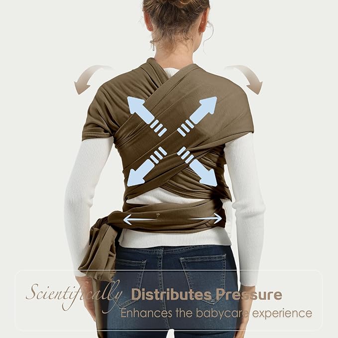 Baby Wrap Carrier, Baby Carrier Wrap Newborn(7-35lbs), Cotton Baby Sling Carriers Wearing Wrap Hands Free, Cozy Newborn Wrap One Size Fits All, Brown