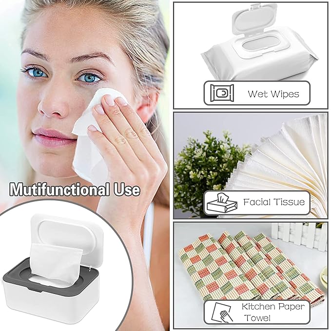 NOVWANG 3 Pack Baby Wipes Dispenser Wipes Holder with Lids, Keeps Wipes Fresh, Refillable Wipes Container with Sealing Design, Bathroom Tissues Wipes Case Box