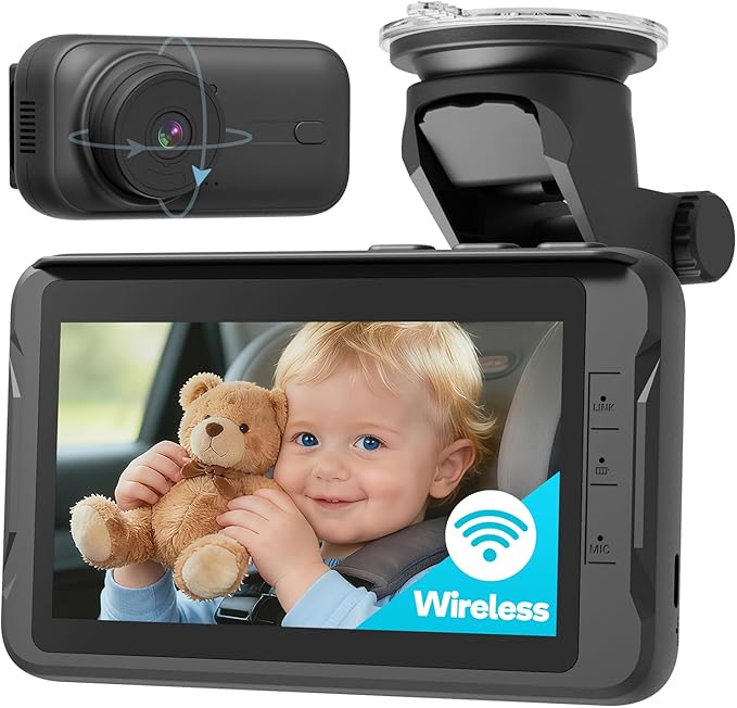 Wireless Baby Car Camera, Car Baby Monitor No Wi-Fi Needed, Auto Night Vision IR-Cut Adjustable Lens, Long Battery for Rear-Facing Seat Long Trips, Newborn Travel Essentials