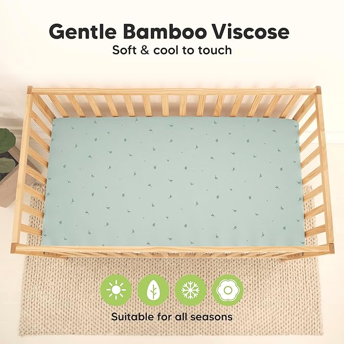 2-Pack Waterproof Baby Crib Sheets for Boys, Girls - 52x28 Viscose Derived from Bamboo Toddler Bed Sheet Neutral, Fitted Crib Mattress Protector Cover for Baby Bedding, Soft & Gentle (Bunnies)