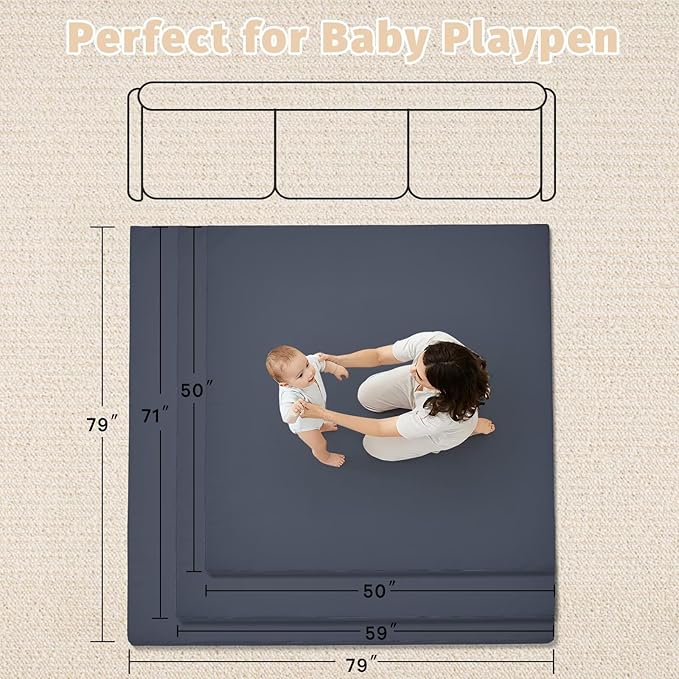 Waterproof Baby Play Mat for Floor 1.3" Thick Memory Foam 47 * 47 Cushion Playpen Playmat Tummy Time Crawling Mat Nursery Rug Pad Mattress Create Soft & Safe Area for Infants,Toddler,Kids,Navy