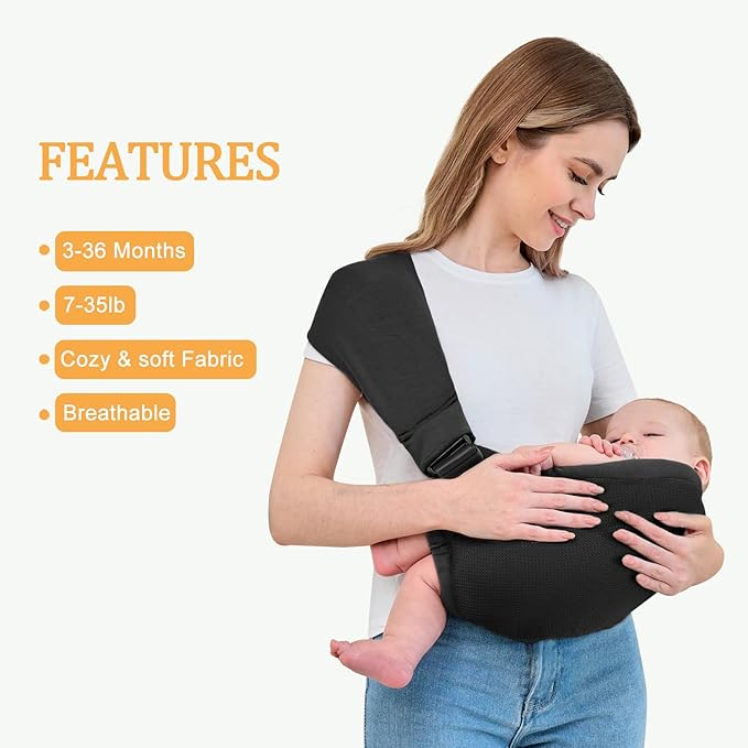 Baby Carrier - Ergonomic, Cozy and Lightweight Carrier for 0-36 Months, Effortless to Put On, Ideal for Hands-Free Parenting,Lightweight and Travel-Friendly Newborn Baby Carrier-Black