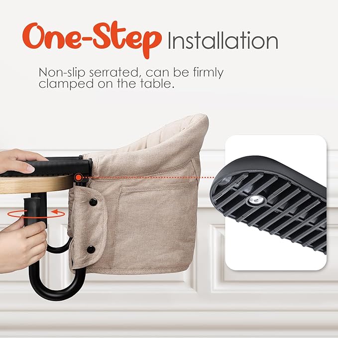 Hook On High Chair - Portable & Foldable for Babies 6-36 Months, Family & Travel Use with Carry Bag(Khaki)