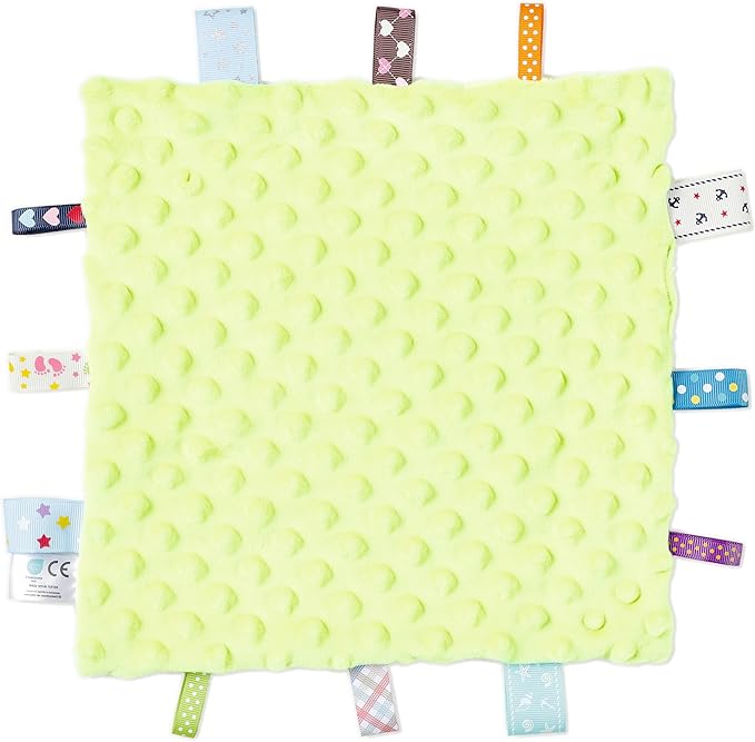 CREVENT Tag Security Blankets for Babies, Soft Small Loveys for Boys, Baby Comforter Sensory Blanket, Great Gifts for Birthday Baby Shower - 10"X10" Green