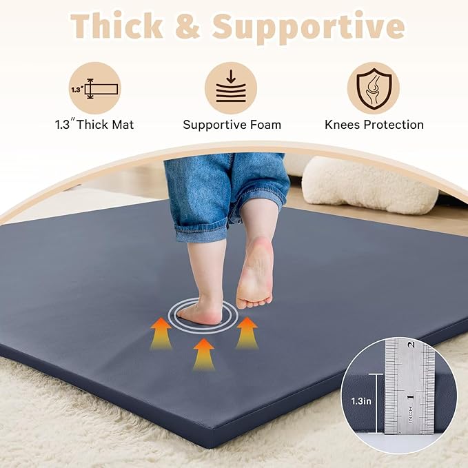 Waterproof Baby Play Mat for Floor 1.3" Thick Memory Foam 74 * 50 Cushion Playpen Playmat Tummy Time Crawling Mat Nursery Rug Pad Mattress Create Soft & Safe Area for Infants,Toddler,Kids,Navy