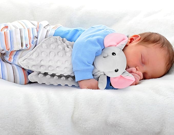 Loveys for Babies,Soft Baby Security Blanket for Newborn Infant Toddler Snuggle Toy Stuffed Animal,Lovey Elephant Security Blankets Gifts Baby Unisex Birthday(Gray Elephant,12.4in)