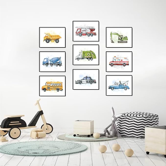 uniro Construction Room Decor for Boys, Truck Wall Art Print for Boys Room Decor, Cute Toddler Wall Decor Truck Prints, Car Pictures Wall Decor for Bedroom, Playroom, Nursery Decor, Vehicle Tractor Prints & Posters - 8x10inch|Unframed