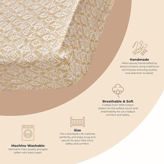 Crane Baby Soft Cotton Crib Mattress Sheet, Fitted Sheet for Cribs and Toddler Beds, Diamond, 28”w x 52”h x 9”d