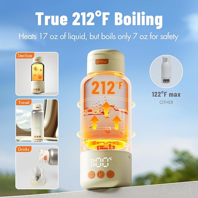 Phanpy Portable Bottle Warmer - Detachable 10000mAh Battery, 212°F Boil & Sterilization, 3 Min Fast Heating, 100W, 17 OZ Large Capacity, Designed for Travel Bottle Warmer On The Go