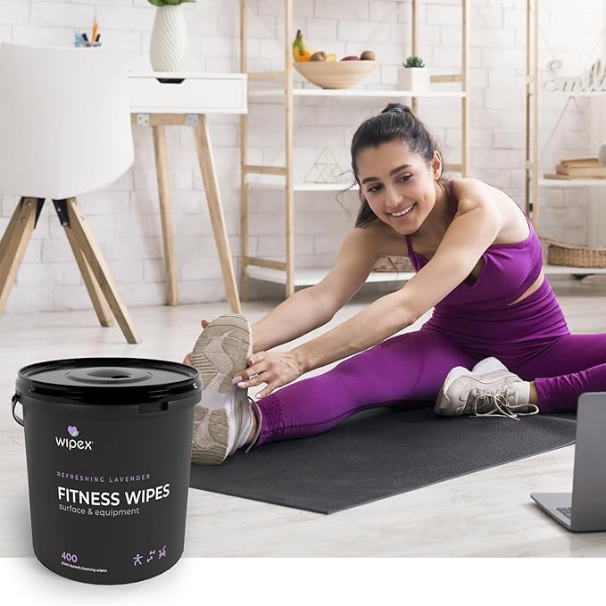 Wipex Fitness Wipes for Equipment Bundle - EWG Verified - Get 2 Buckets (1) Lemongrass & (1) Lavender Plant-Based Gym Equipment Wipes, Clean Surfaces & Mats, Safe Gym & Peloton Bike Cleaner