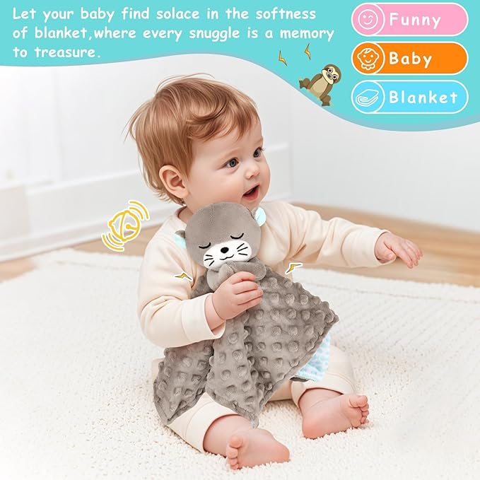 Loveys for Babies,Kawaii Otter Baby Security Blanket for Newborn Infant Toddler Snuggle Toy Stuffed Animal,Lovey Prayer Otter Security Blankets Baby Unisex for Birthday(Gray Otter,12in)