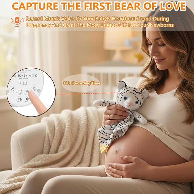 BEREST Rechargeable Baby Sleep Soother, 10 White Noises of Heartbeats & Lullabies Infant Sleeping Aid with Cry Sensor at Naptime Routine, Babies Gift Portable Plush Toddler Snuggle Toy Infant Blanket
