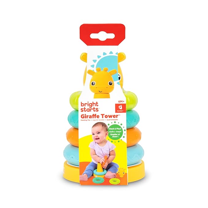 Bright Starts Giraffe Tower Stacking Toy, Multicolor, Unisex, 6 Months+ Baby Stacking Toys and Sensory Toys for Babies