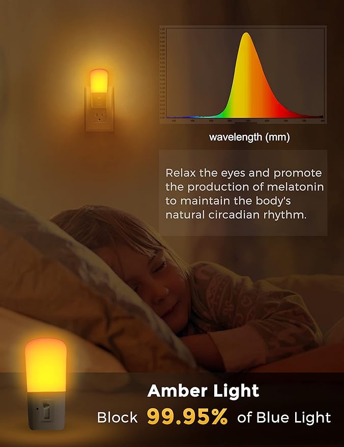 L LOHAS LED Amber Night Light, Dimmable Plug in Yellow Night Light with Dusk to Dawn Sensor, Kids Night Lights for Bedroom, 5-80LM Suit for Nursery, Hallway, Stairway,Bedroom, Bathroom, 2Pack