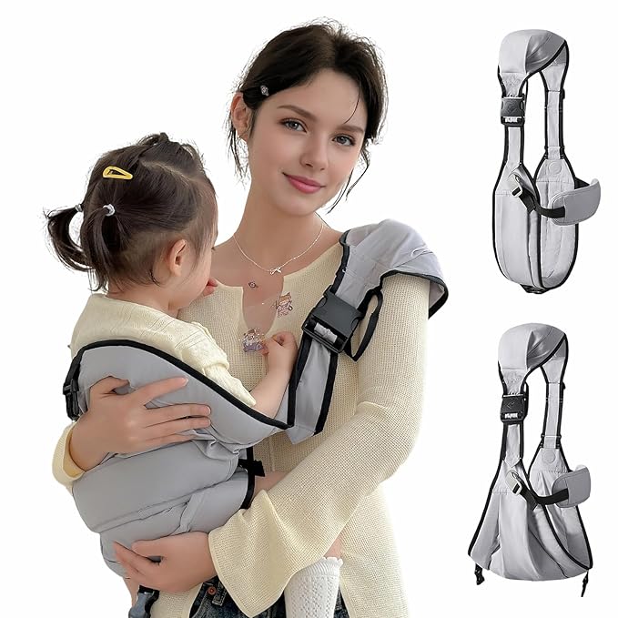 Baby Sling Carrier, Baby Carrier Newborn to Toddler Wrpas Carrier Essentials Safety, Portable and Lightweight, Ergonomic-Designed, Non-Slip Hip Seat Carrying 8-55lbs(Grey)
