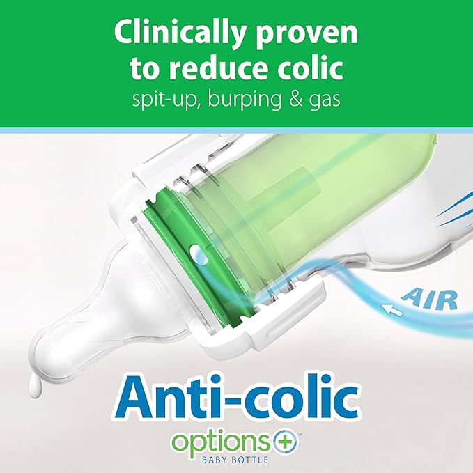 Dr. Brown's Anti-Colic Options+ Narrow Glass Baby Bottle with Level 1 Slow Flow Nipple, BPA-Free, 4 oz/120mL, 2-Pack (Packaging May Vary)