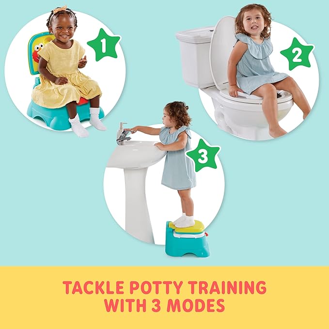 Sesame Street Elmo Hooray 3-in-1 Potty Training Toilet Seat and Step Stool, Easy to Clean Design with Flush Handle and Sounds, Portable and Great for Travel, Perfect for Toddler Boys and Girls 1-3