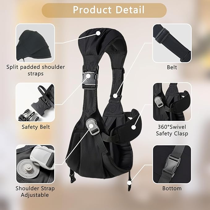 Baby Sling Carrier, Baby Carrier Newborn to Toddler Wrpas Carrier Essentials Safety, Portable and Lightweight, Ergonomic-Designed, Non-Slip Hip Seat Carrying 8-55lbs(Black)