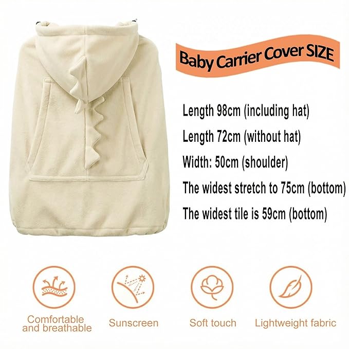 Baby Carrier Cover Stroller Cover,Newborn Hooded Stretchy Cloak,Soft Kangaroo Hoodie for Mom Baby,Suit for All Seasons (Ivory)
