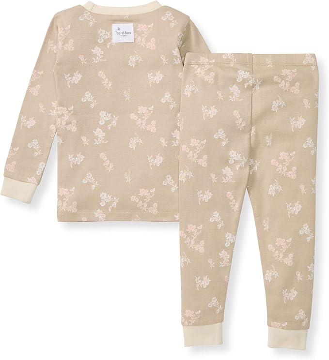 Burt's Bees Baby Girls' Pajamas, 2-Piece Long Sleeve Tee and Pants Organic Cotton PJ Set