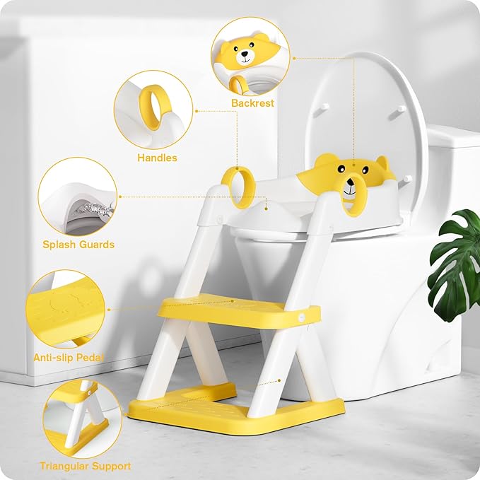 Potty Training Seat, Upgrade Toddler Toilet Seat for Kids Boys Girls, 2 in 1 Potty Training Toilet for Kids, Splash Guard Anti-Slip Pad Step Stool(Yellow)