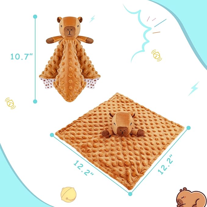 Loveys for Babies,Kawaii Capybara Baby Security Blanket for Newborn Infant Toddler Snuggle Toy Stuffed Animal,Lovey Capybaras Security Blankets Gifts Baby Unisex Birthday(Capybara,12.2in)