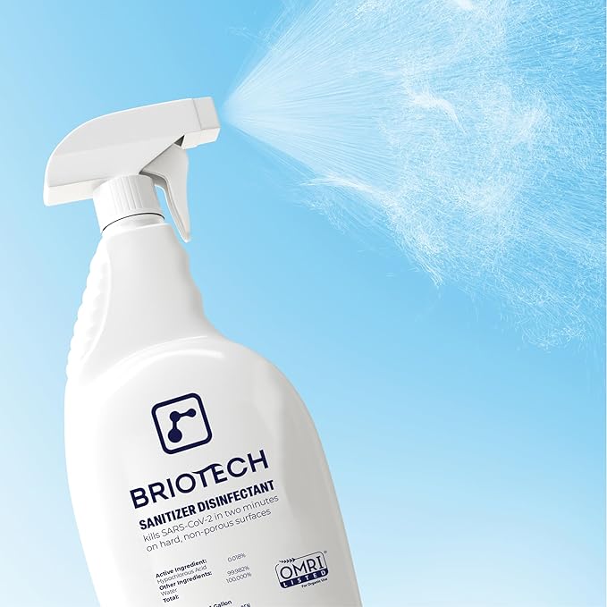 BRIOTECH Sanitizer Disinfectant Hypochlorous Spray, Kill 99.99% of Viruses & Bacteria, Control Mold, Eliminate Odor, Gentle for Nurseries, Food Contact Surface Sanitizer, 2 fl oz Travel Size