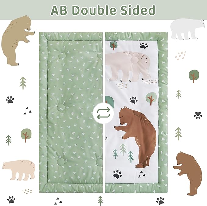 3 Piece Baby Crib Bedding Set, Infant Nursery Bed Set Decor with Quilt + Fitted Crib Sheet + Skirt, Baby Bedding Set Breathable and Soft for Baby Boy and Girl - Forest Bear