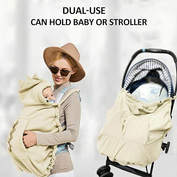 Baby Carrier Cover Stroller Cover,Newborn Hooded Stretchy Cloak,Soft Kangaroo Hoodie for Mom Baby,Suit for All Seasons (Ivory)