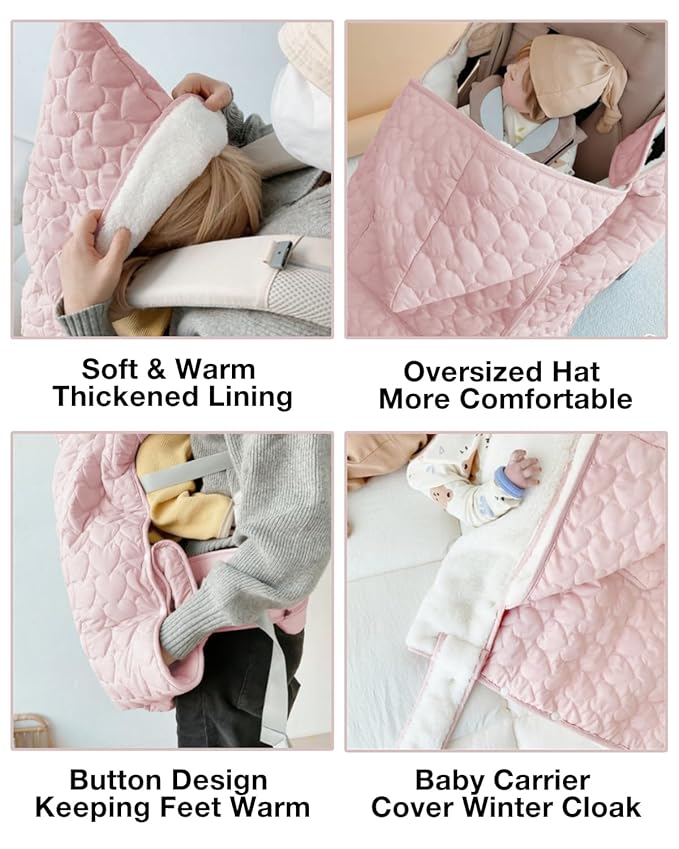 Baby Carrier Cover Stroller Cover,Newborn Hooded Stretchy Cloak,Soft Kangaroo Hoodie for Mom Baby,Suit for All Seasons (Light Pink)