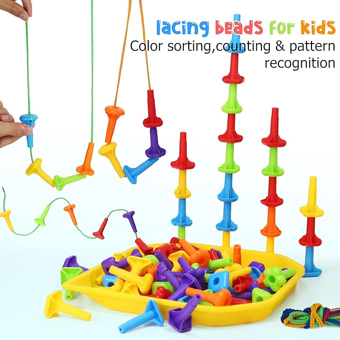 Ggiibro Peg Board Toy Set 101Pcs DIY Building Stacking Toys for Kids 3-6 Years Old,STEM Educational Kids Toy for Brain Development,Montessori Sensory Toys,Plastic Lacing String Game